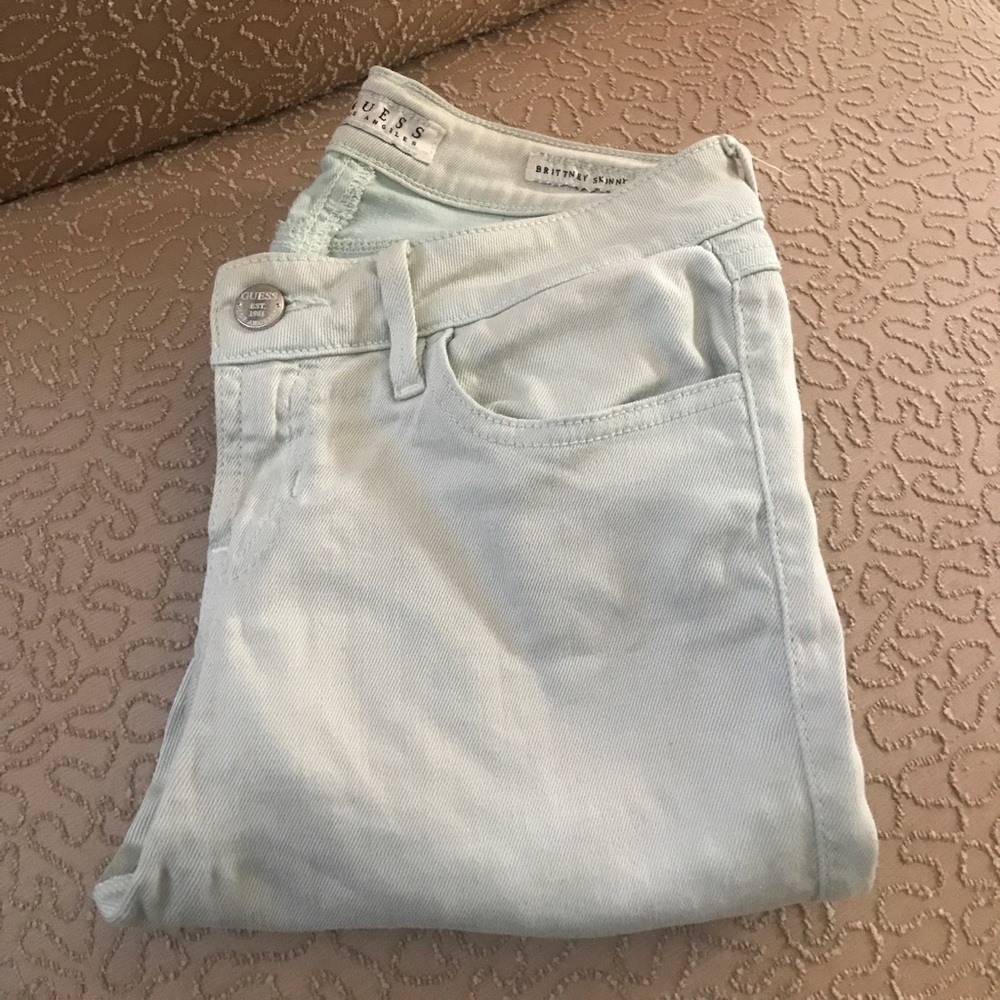 Guess High-Rise Skinny Jeans in Light Blue